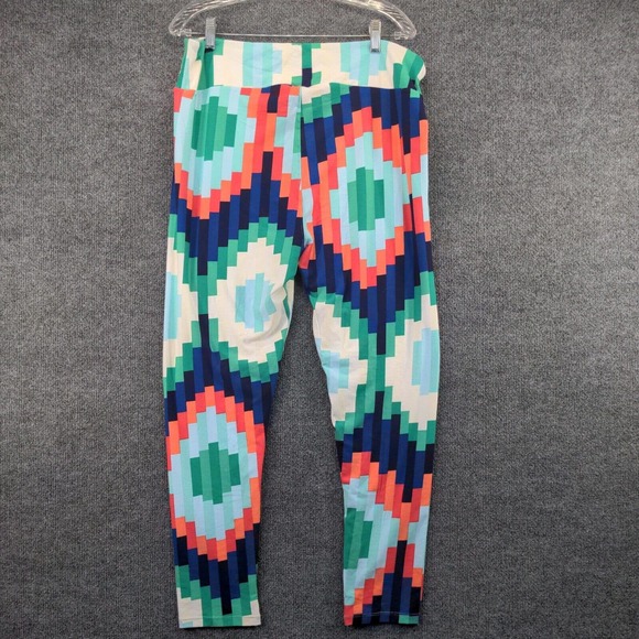 Lularoe TC2 Leggings Womens Blue Green Geometric Pattern Polyester - Picture 3 of 11